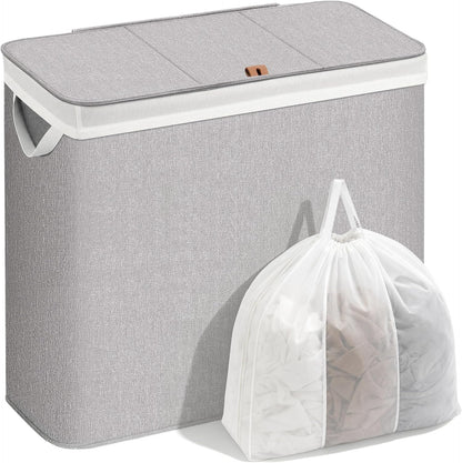 Triple Laundry Hamper with Lid, Metal Frame Laundry Baskets