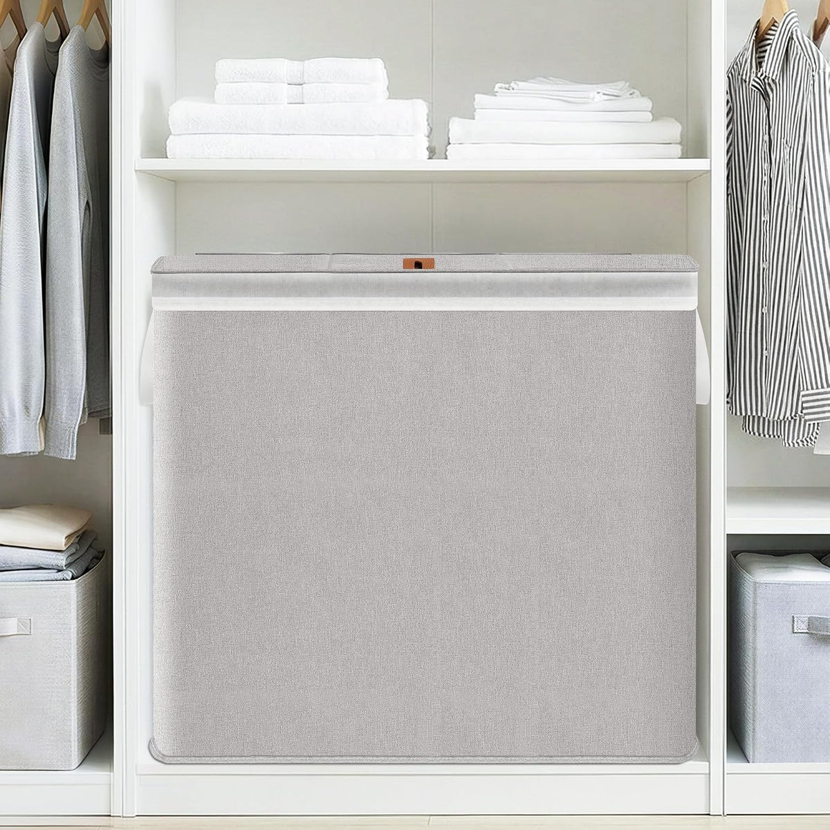 Triple Laundry Hamper with Lid, Metal Frame Laundry Baskets