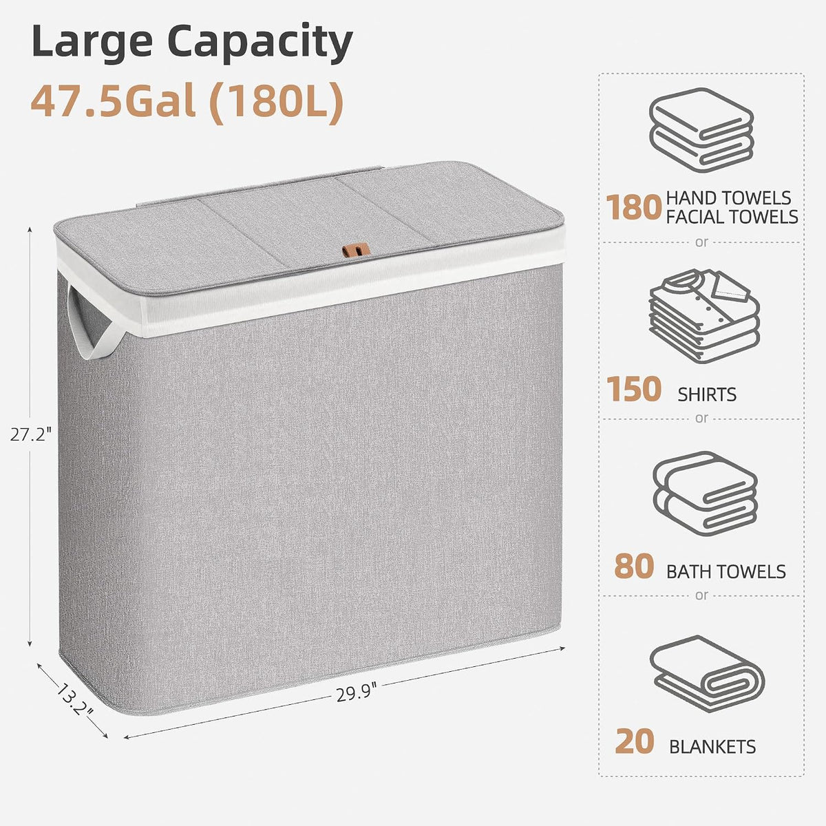Triple Laundry Hamper with Lid, Metal Frame Laundry Baskets