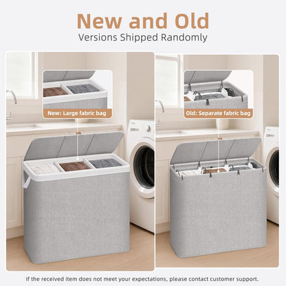 Triple Laundry Hamper with Lid, Metal Frame Laundry Baskets