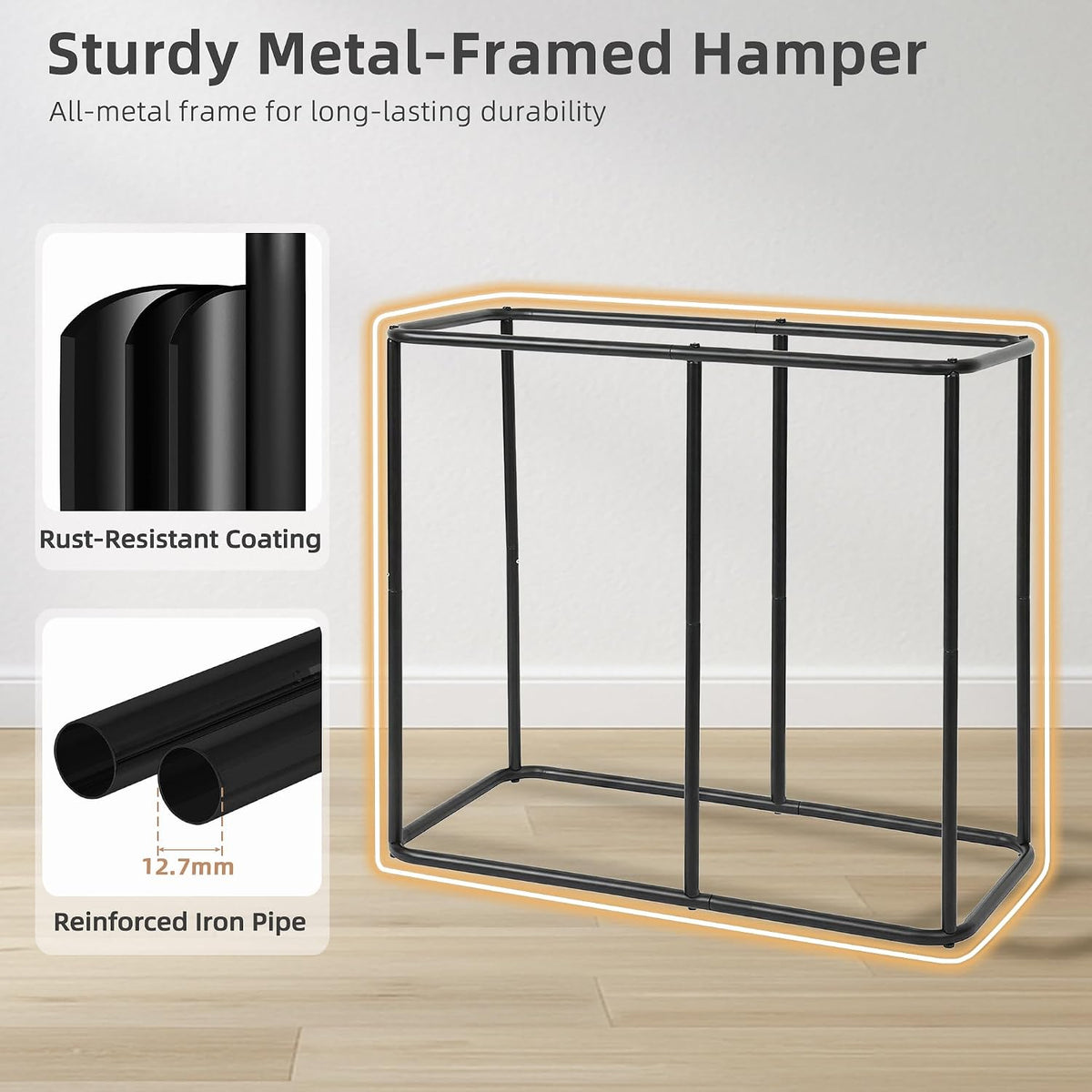 Triple Laundry Hamper with Lid, Metal Frame Laundry Baskets