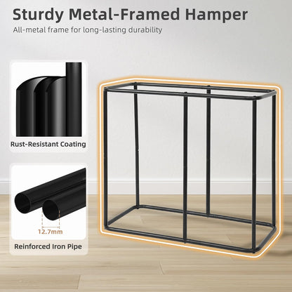 Triple Laundry Hamper with Lid, Metal Frame Laundry Baskets