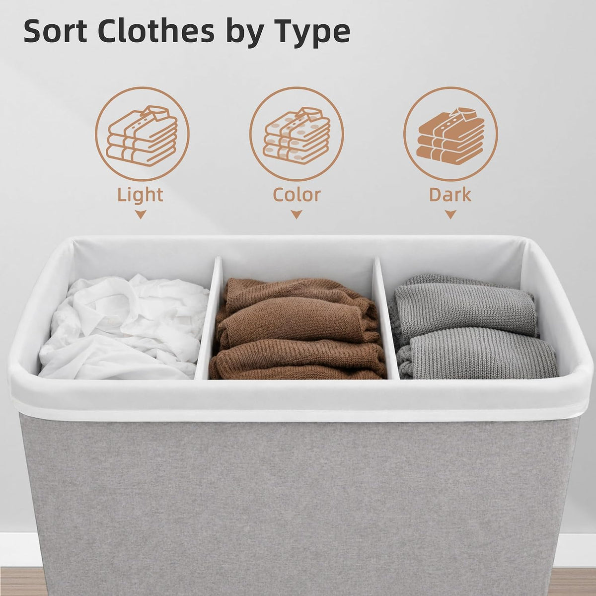 Triple Laundry Hamper with Lid, Metal Frame Laundry Baskets
