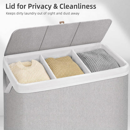 Triple Laundry Hamper with Lid, Metal Frame Laundry Baskets