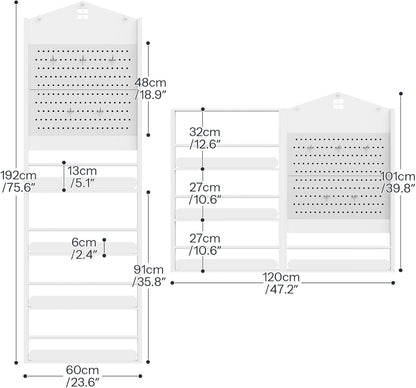 Behind The Door Bookshelf, Wooden Behind Door Bookshelf, 4-Tier Space Saving Behind The Door Bookcase with DIY Pegboard, Kids Wall Bookcase for Kids Room, Bedroom, Nursery, White WW192CW01