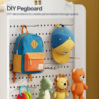 Behind The Door Bookshelf, Wooden Behind Door Bookshelf, 4-Tier Space Saving Behind The Door Bookcase with DIY Pegboard, Kids Wall Bookcase for Kids Room, Bedroom, Nursery, White WW192CW01