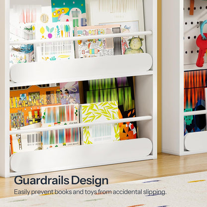 Behind The Door Bookshelf, Wooden Behind Door Bookshelf, 4-Tier Space Saving Behind The Door Bookcase with DIY Pegboard, Kids Wall Bookcase for Kids Room, Bedroom, Nursery, White WW192CW01