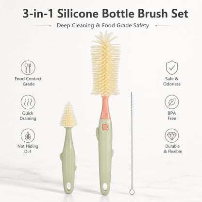 3-in-1 Baby Bottle Brush Set, Green