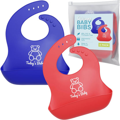 Silicone Bibs for Babies with Food Catcher - 2 Pack Silicone Baby Bib for Boy or Girl - Unisex Infant Bibs, Toddler Bibs