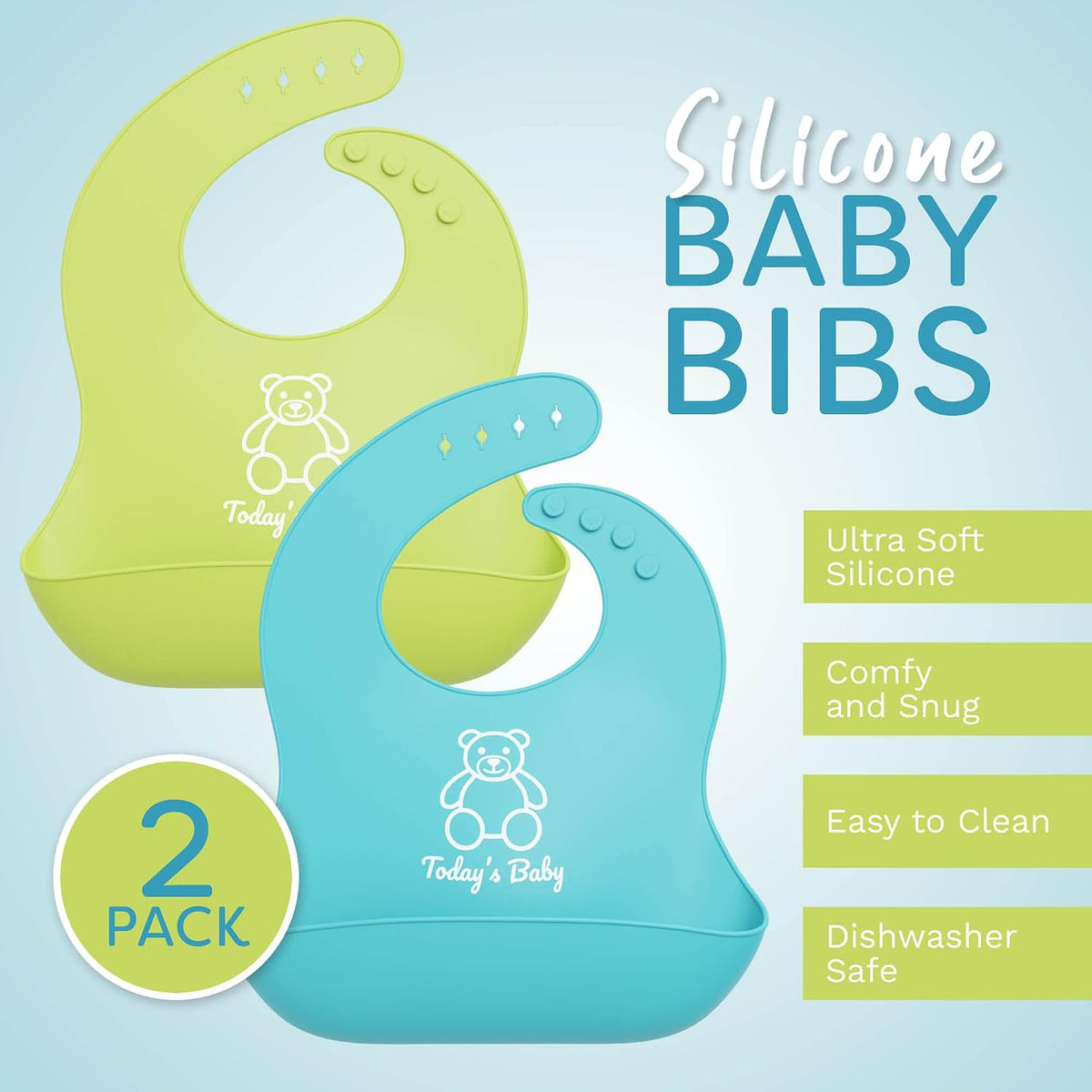 Silicone Bibs for Babies with Food Catcher - 2 Pack Silicone Baby Bib for Boy or Girl - Unisex Infant Bibs, Toddler Bibs