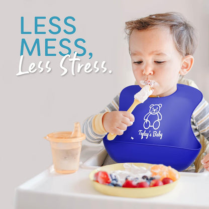 Silicone Bibs for Babies with Food Catcher - 2 Pack Silicone Baby Bib for Boy or Girl - Unisex Infant Bibs, Toddler Bibs
