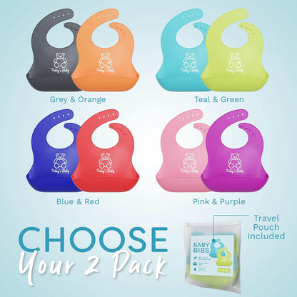 Silicone Bibs for Babies with Food Catcher - 2 Pack Silicone Baby Bib for Boy or Girl - Unisex Infant Bibs, Toddler Bibs