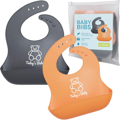 Silicone Bibs for Babies with Food Catcher - 2 Pack Silicone Baby Bib for Boy or Girl - Unisex Infant Bibs, Toddler Bibs