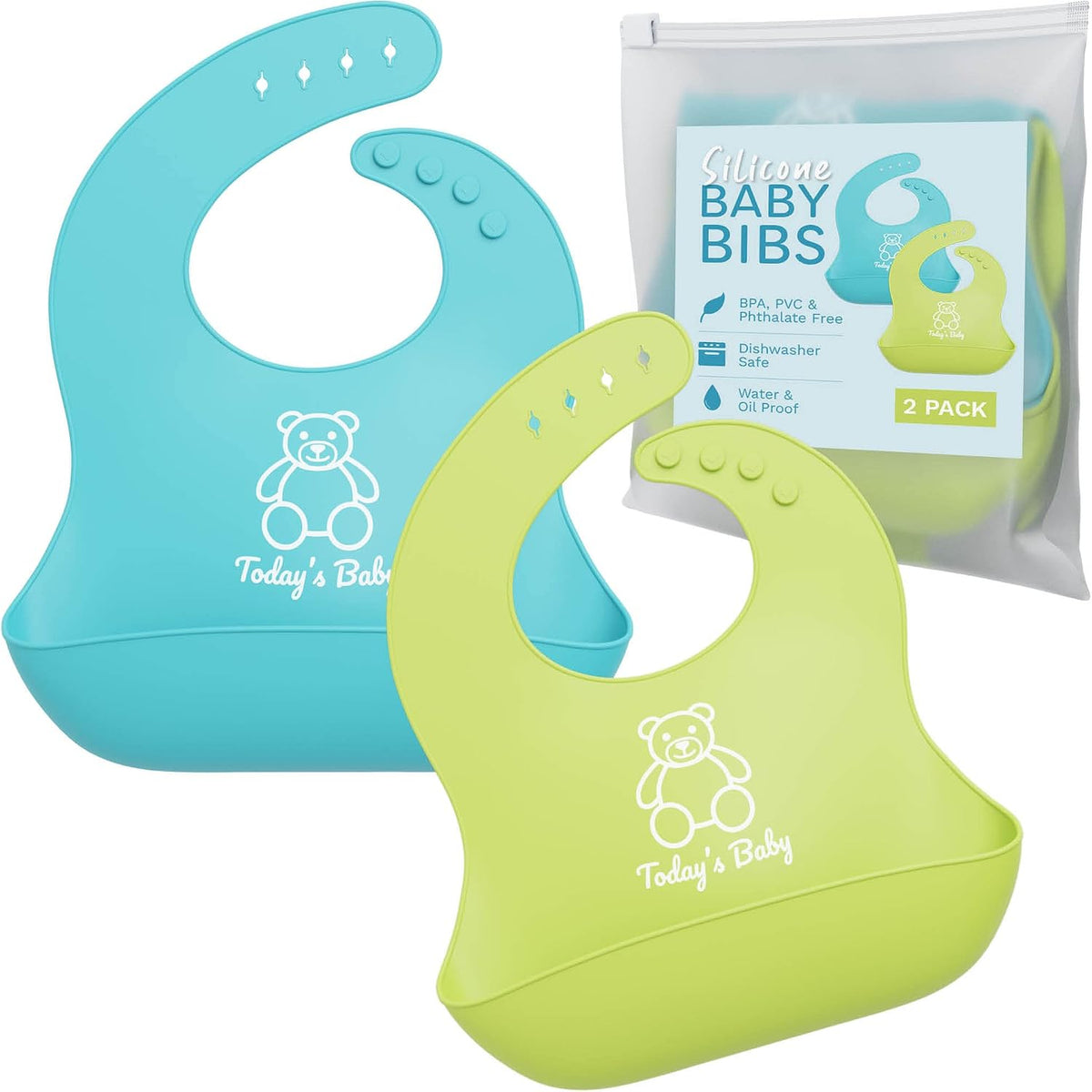 Silicone Bibs for Babies with Food Catcher - 2 Pack Silicone Baby Bib for Boy or Girl - Unisex Infant Bibs, Toddler Bibs