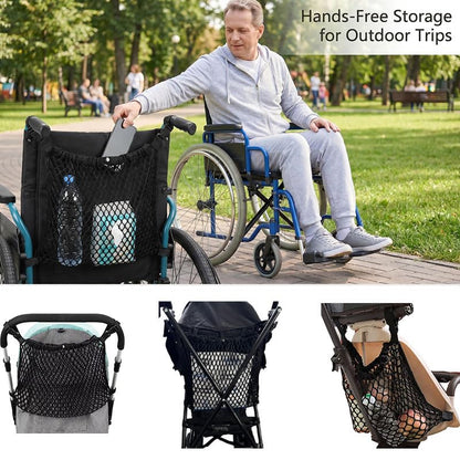 Strollers Wheelchair pet Stroller Universal mesh Storage Bag Additional Storage Space Non-Slip and Adjustable Stroller Accessories Storing Diapers Baby Bottles and Carrying Items Outdoors