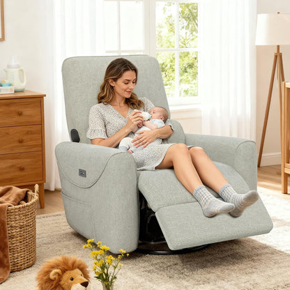 Power Recliner Chair, 270° Swivel Glider, Living Room Recliner with USB-C Port, Nursery Rocking Chair, Gray