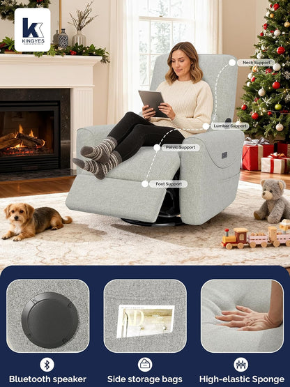 Power Recliner Chair, 270° Swivel Glider, Living Room Recliner with USB-C Port, Nursery Rocking Chair, Gray