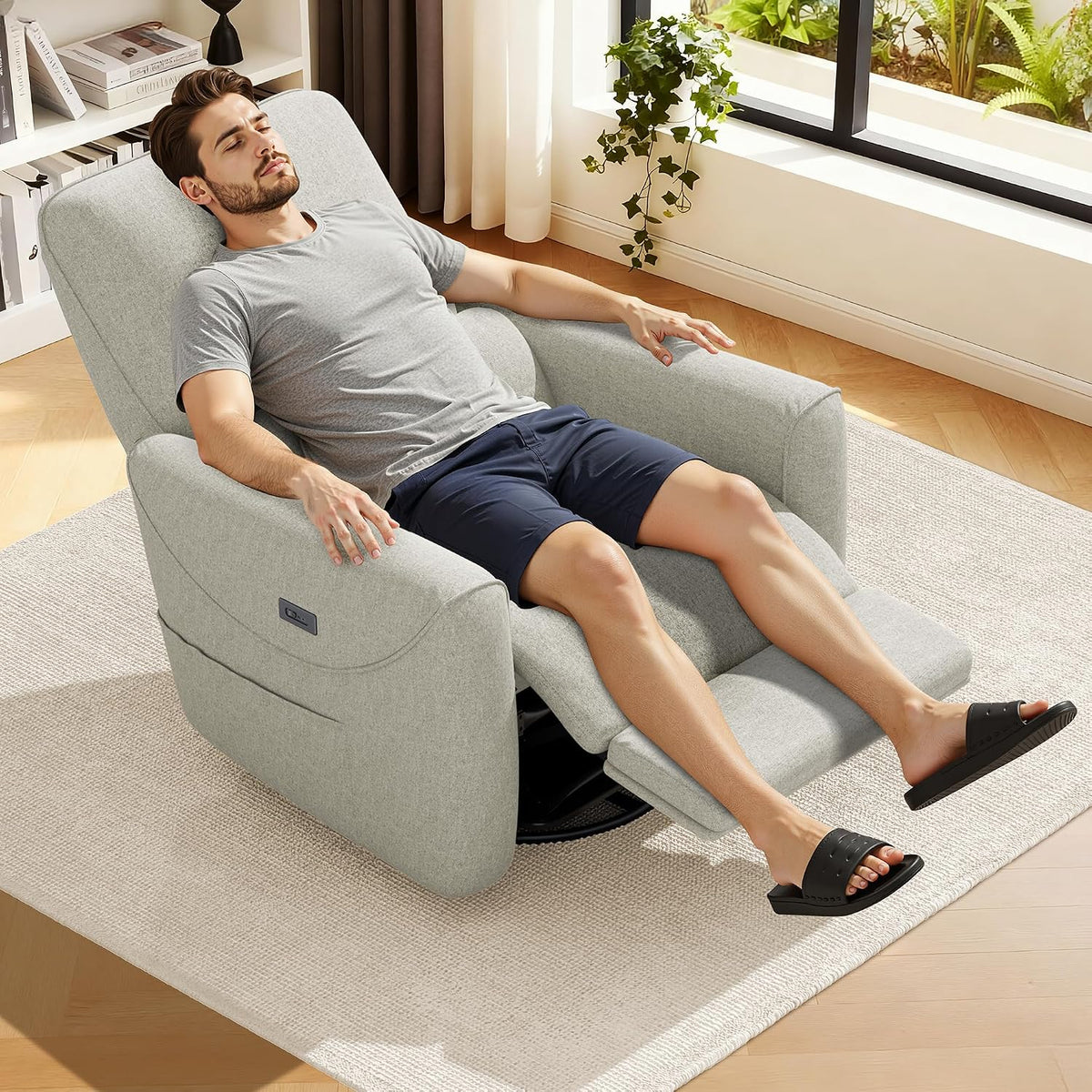 Power Recliner Chair, 270° Swivel Glider, Living Room Recliner with USB-C Port, Nursery Rocking Chair, Gray