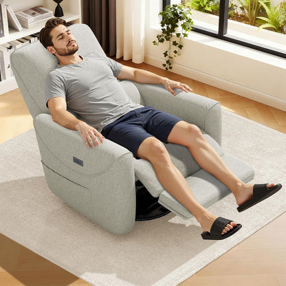 Power Recliner Chair, 270° Swivel Glider, Living Room Recliner with USB-C Port, Nursery Rocking Chair, Gray