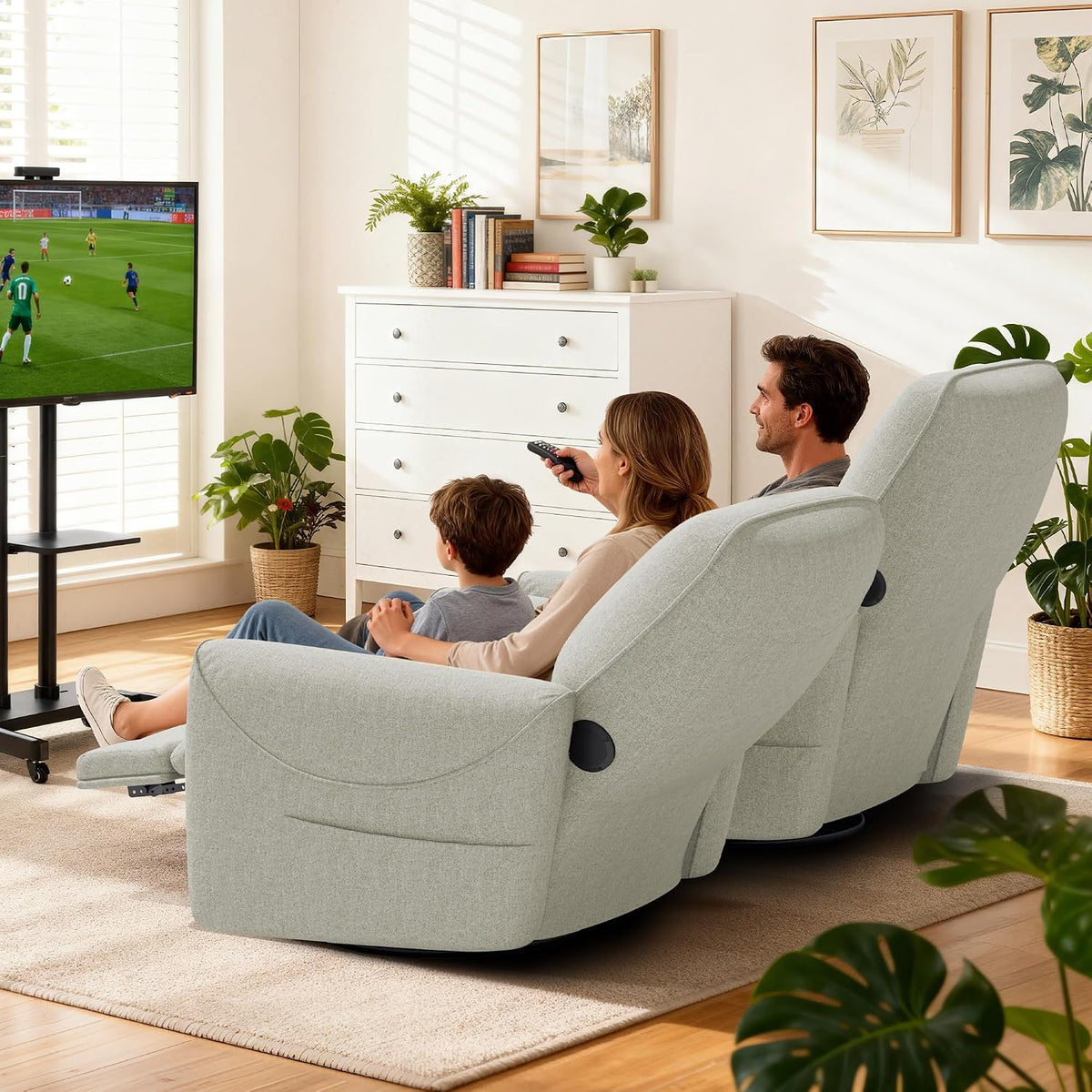 Power Recliner Chair, 270° Swivel Glider, Living Room Recliner with USB-C Port, Nursery Rocking Chair, Gray