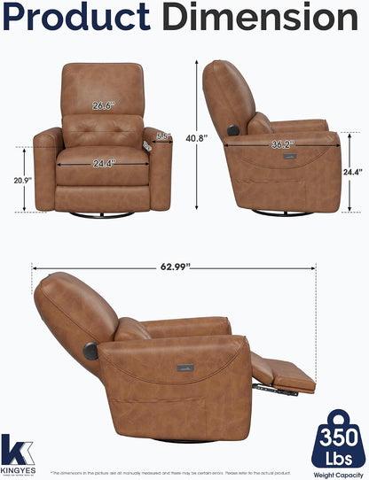 Power Recliner Chair, 270° Swivel Glider, Living Room Recliner with USB-C Port, Nursery Rocking Chair, Gray