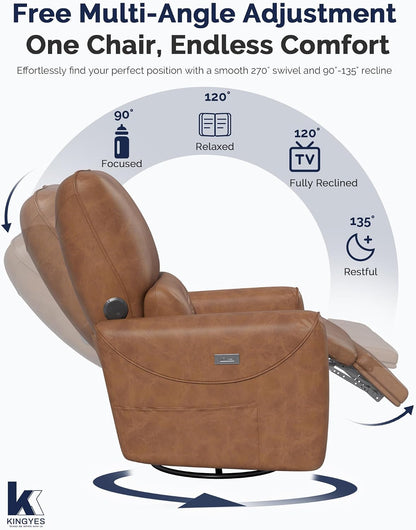 Power Recliner Chair, 270° Swivel Glider, Living Room Recliner with USB-C Port, Nursery Rocking Chair, Gray