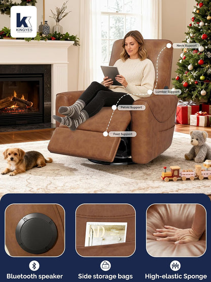 Power Recliner Chair, 270° Swivel Glider, Living Room Recliner with USB-C Port, Nursery Rocking Chair, Gray