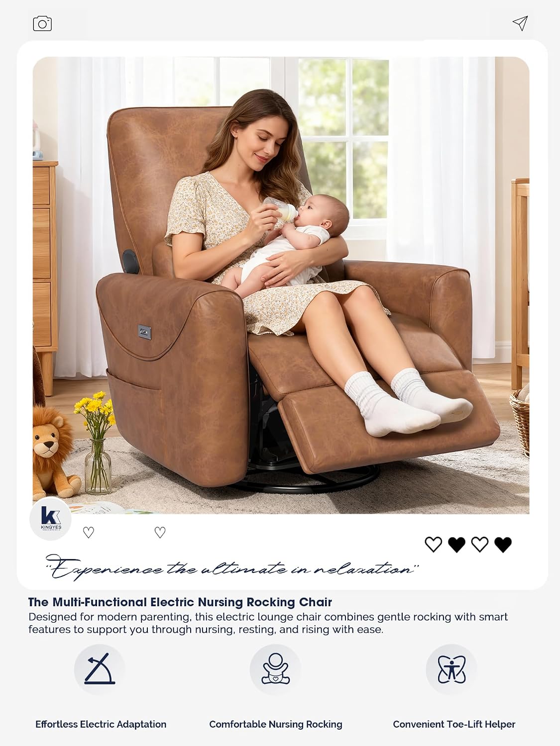 Power Recliner Chair, 270° Swivel Glider, Living Room Recliner with USB-C Port, Nursery Rocking Chair, Gray