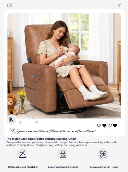 Power Recliner Chair, 270° Swivel Glider, Living Room Recliner with USB-C Port, Nursery Rocking Chair, Gray