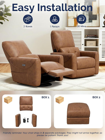 Power Recliner Chair, 270° Swivel Glider, Living Room Recliner with USB-C Port, Nursery Rocking Chair, Gray