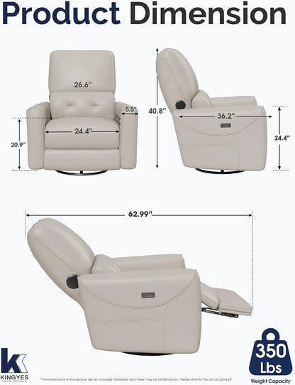 Power Recliner Chair, 270° Swivel Glider, Living Room Recliner with USB-C Port, Nursery Rocking Chair, Gray