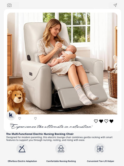 Power Recliner Chair, 270° Swivel Glider, Living Room Recliner with USB-C Port, Nursery Rocking Chair, Gray
