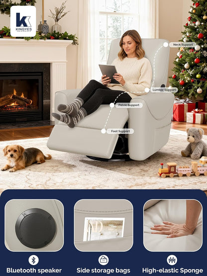Power Recliner Chair, 270° Swivel Glider, Living Room Recliner with USB-C Port, Nursery Rocking Chair, Gray
