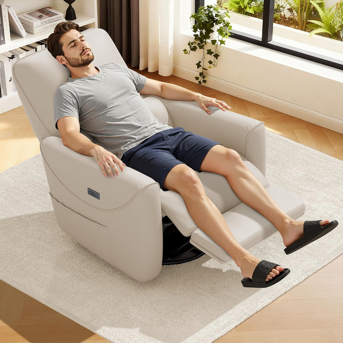 Power Recliner Chair, 270° Swivel Glider, Living Room Recliner with USB-C Port, Nursery Rocking Chair, Gray