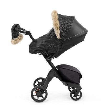 Xplory X Winter Kit, Onyx Black - Protects Baby from Cold Weather & Wind - Includes Fleece Mittens for Parents - PFC-Free Fabrics, Reflective Zipper, Genuine Sheepskin Rims