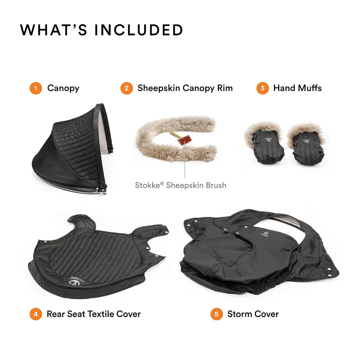 Xplory X Winter Kit, Onyx Black - Protects Baby from Cold Weather & Wind - Includes Fleece Mittens for Parents - PFC-Free Fabrics, Reflective Zipper, Genuine Sheepskin Rims