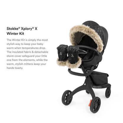 Xplory X Winter Kit, Onyx Black - Protects Baby from Cold Weather & Wind - Includes Fleece Mittens for Parents - PFC-Free Fabrics, Reflective Zipper, Genuine Sheepskin Rims