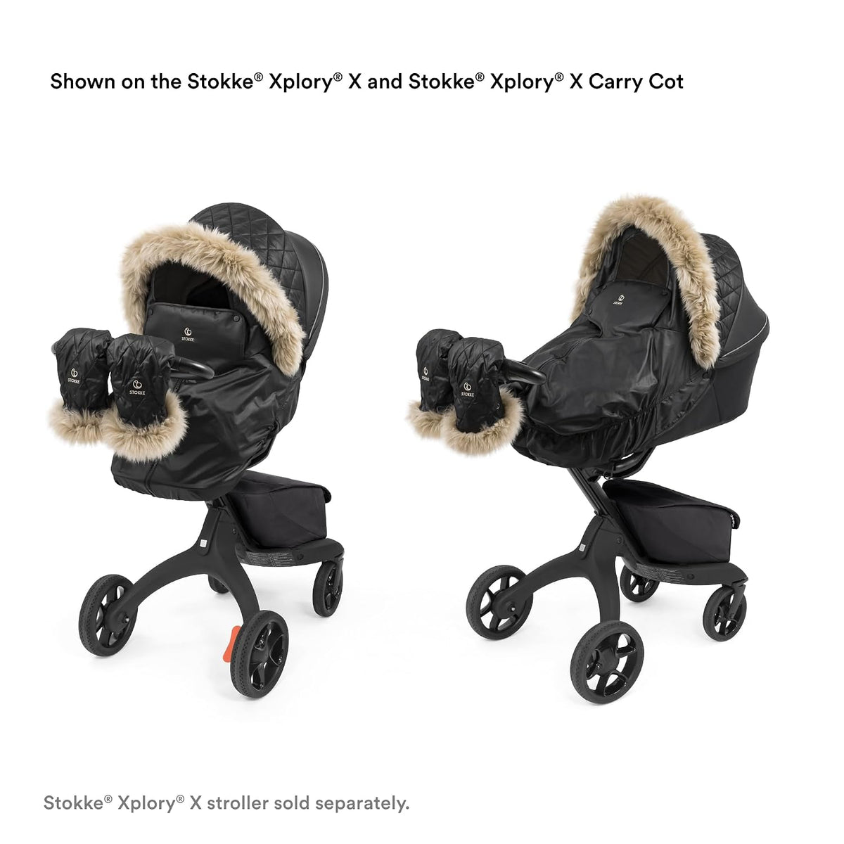 Xplory X Winter Kit, Onyx Black - Protects Baby from Cold Weather & Wind - Includes Fleece Mittens for Parents - PFC-Free Fabrics, Reflective Zipper, Genuine Sheepskin Rims
