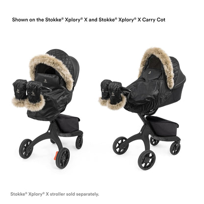 Xplory X Winter Kit, Onyx Black - Protects Baby from Cold Weather & Wind - Includes Fleece Mittens for Parents - PFC-Free Fabrics, Reflective Zipper, Genuine Sheepskin Rims