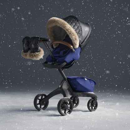 Xplory X Winter Kit, Onyx Black - Protects Baby from Cold Weather & Wind - Includes Fleece Mittens for Parents - PFC-Free Fabrics, Reflective Zipper, Genuine Sheepskin Rims