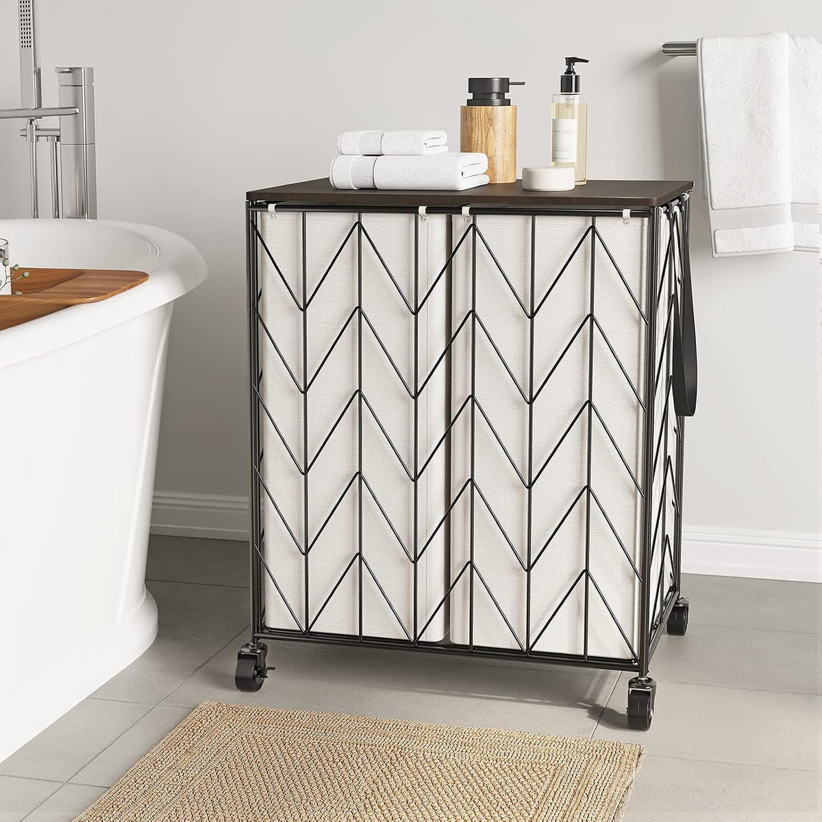 Laundry Hamper 3 Section with Lid, 142L Laundry Basket with Wheels