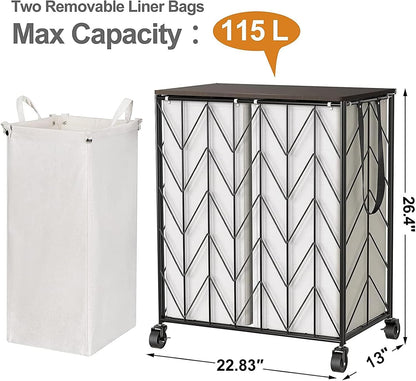 Laundry Hamper 3 Section with Lid, 142L Laundry Basket with Wheels