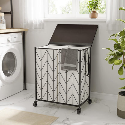 Laundry Hamper 3 Section with Lid, 142L Laundry Basket with Wheels