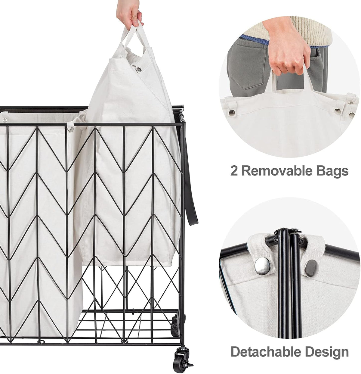 Laundry Hamper 3 Section with Lid, 142L Laundry Basket with Wheels