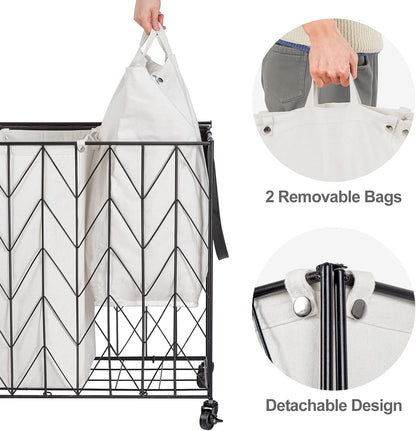 Laundry Hamper 3 Section with Lid, 142L Laundry Basket with Wheels