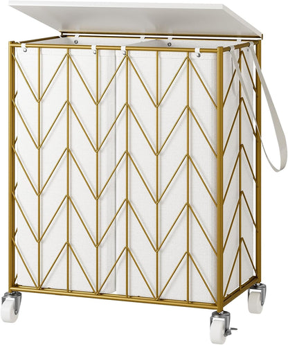Laundry Hamper 3 Section with Lid, 142L Laundry Basket with Wheels