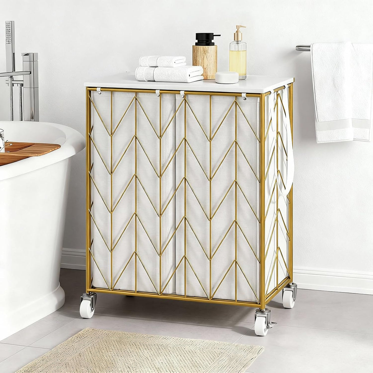 Laundry Hamper 3 Section with Lid, 142L Laundry Basket with Wheels