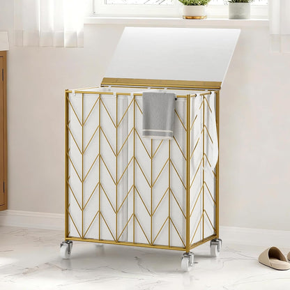 Laundry Hamper 3 Section with Lid, 142L Laundry Basket with Wheels