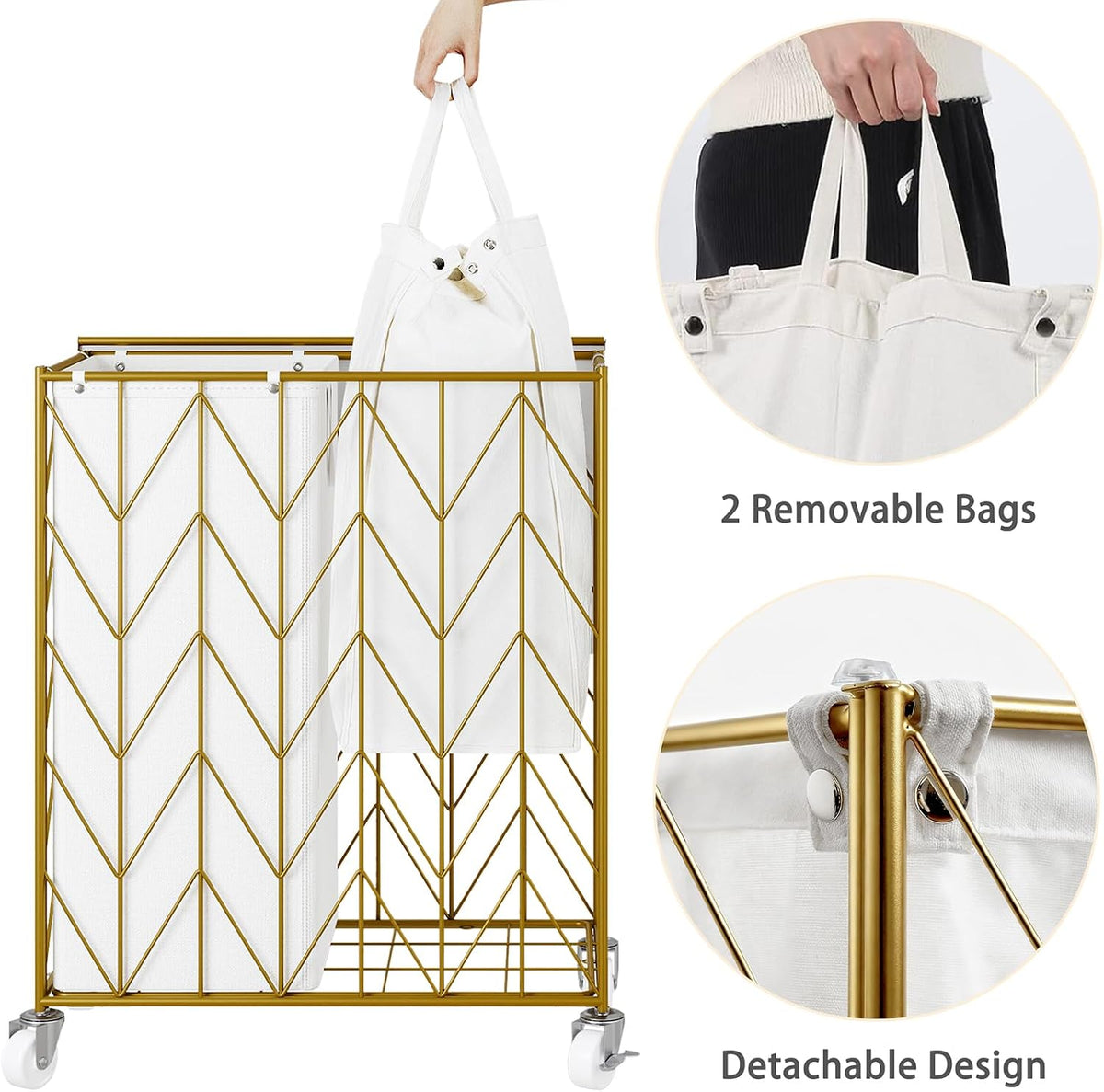 Laundry Hamper 3 Section with Lid, 142L Laundry Basket with Wheels