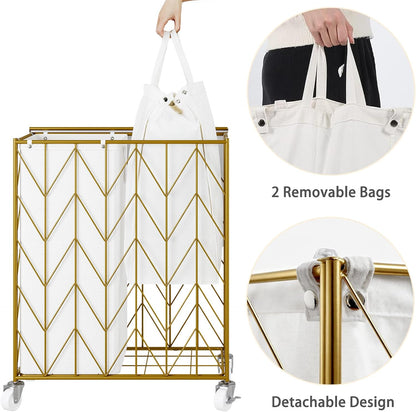 Laundry Hamper 3 Section with Lid, 142L Laundry Basket with Wheels